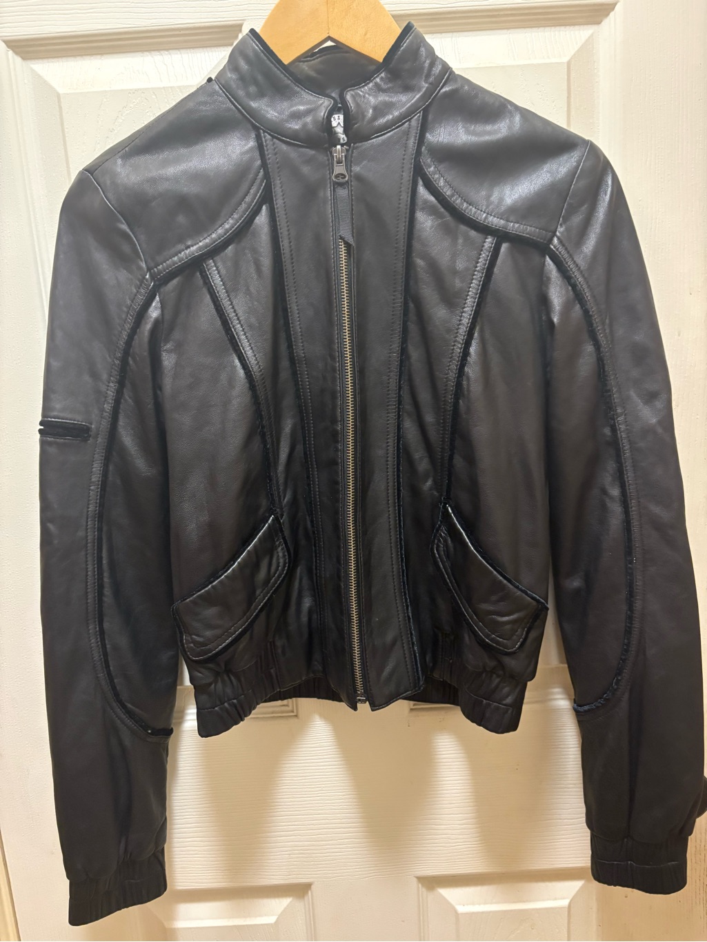 Anna Sui Black 100% Leather Zip Front Jacket Women’s Small Moto Designer